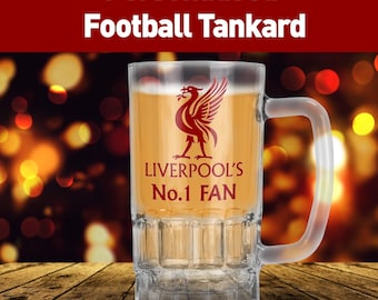 Personalised Liverpool Fan Football Beer Stein Tankard Pint Glass | Personalisable Relation, Add Custom Message, Perfect Gift for Him