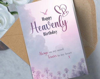 Happy Heavenly Birthday | Female Personalised Birthday Memorial Card | Always on my Mind, Forever in my Heart | Can be Laminated