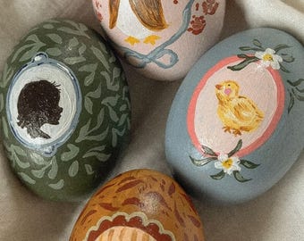 Oeufs de Pâques héritage peints à la main | Fait sur commande | Idée de panier de Pâques | Cadeau de Pâques