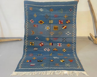 Blue Moroccan rug - Custom Moroccan rug - Blue Kilim rug - Contemporary Berber rug - Flat weave Blue rug - Moroccan rug blue - Akhnif rug