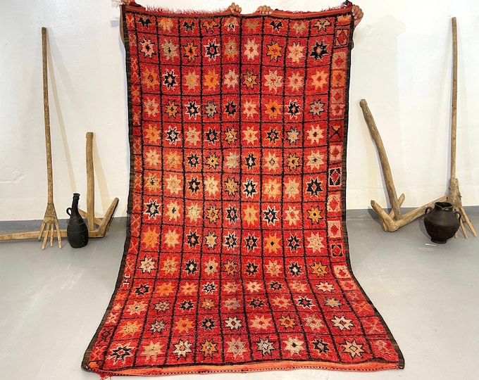 Incredible Vintage Red 5x8 Berber Rug, Authentic Moroccan Beni Mguild Rug, Blush vintage rug