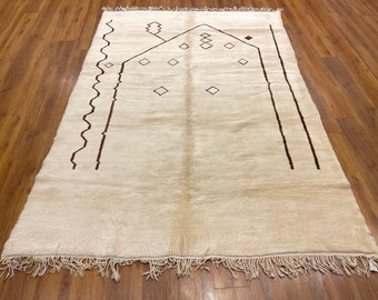 Hand-Knotted Moroccan Wool Rug-Custom Beni Ourain Rug-Modern Abstract Area Rug-Boho Interior Decor-Neutral Living Room Carpet