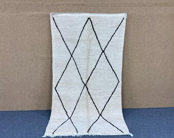 Minimalist Boho Area Rug 5x8 beni ourain | Handmade Moroccan rug | Hand-Knotted Berber Rug