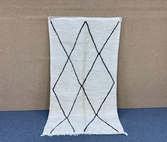 Minimalist Boho Area Rug 5x8 beni ourain | Handmade Moroccan rug | Hand-Knotted Berber Rug