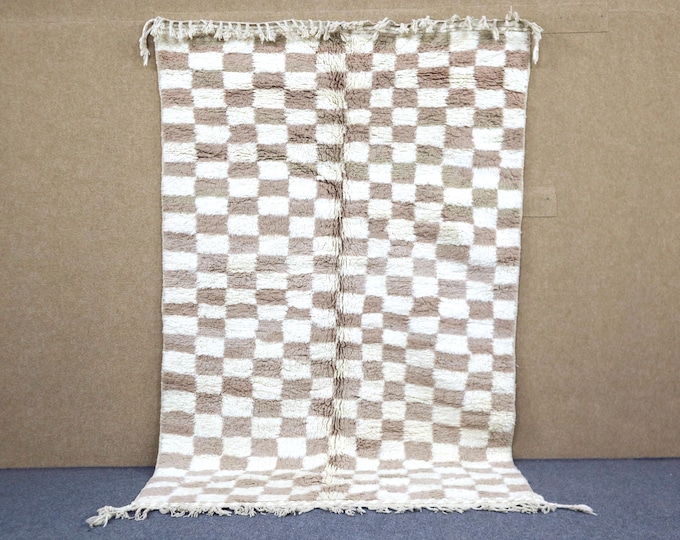 Checkered Beni Ourain Rug 5x8 - Moroccan Rug For Living Room - Handwoven Berber Rug - Soft Wool Area Rug - Tribal Boho Rug