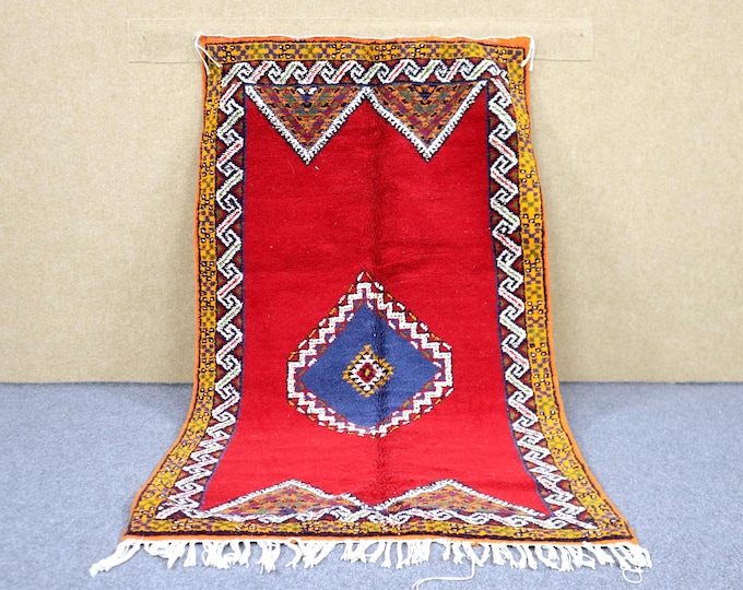 Red Moroccan Taznakht Rug 3x6 - Handwoven Rug For Living Room - Vibrant Berber Rug - Natural Wool Area Rug