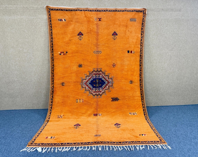 Featured listing image: masterpiece moroccan rug 6 x 10 Feet - large orange rug - living room rug - berber rug - taznakht rug - boho rug - handmade area rug
