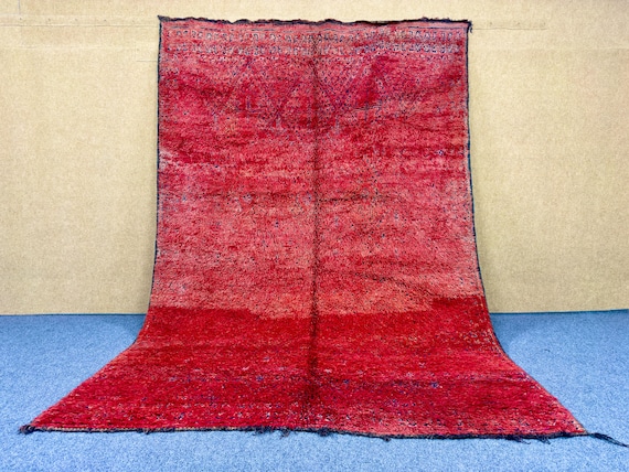 Handmade  Red Boujaad Rug 7x11 ft– Moroccan Berber Carpet –Large Boujaad Moroccan Rug –Traditional Berber Rug – Soft Vintage Wool Ru