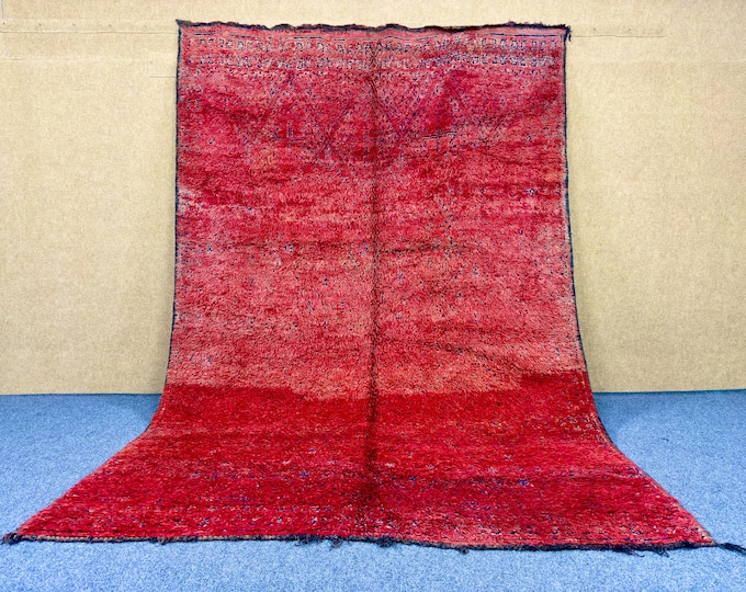 Handmade  Red Boujaad Rug 7x11 ft– Moroccan Berber Carpet –Large Boujaad Moroccan Rug –Traditional Berber Rug – Soft Vintage Wool Ru