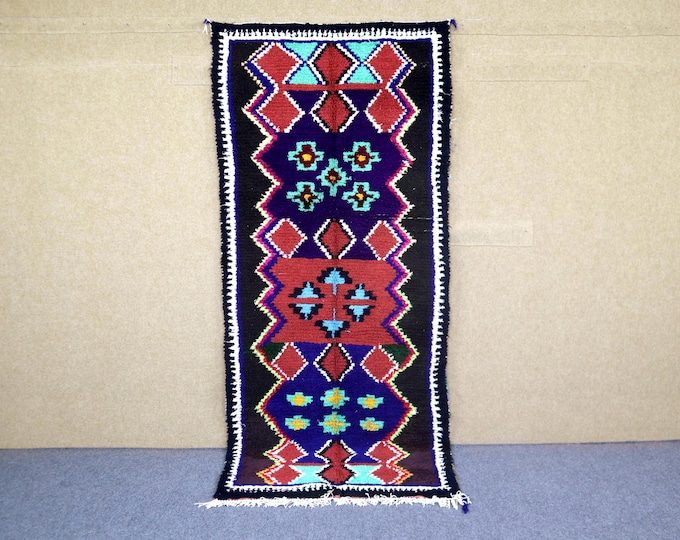 Vintage Moroccan Rug 3x8 - Handwoven Boujaad Rug - Tufted Berber Rug - Wool Area Moroccan Rug - Tribal Boho Rug