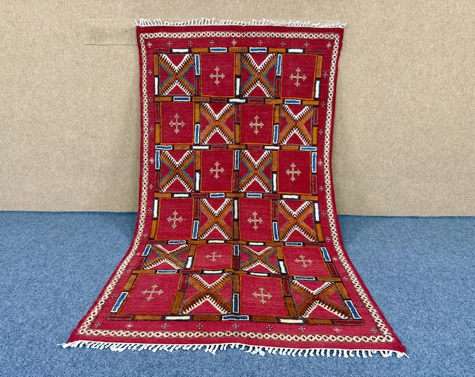 Authentic Glaoui Moroccan Rug 4x7 - Moroccan Handwoven Wool Area Rug -Ethnic Moroccan Rug - Wool Glaoui Rug - Moroccan Home Decor -Large Rug