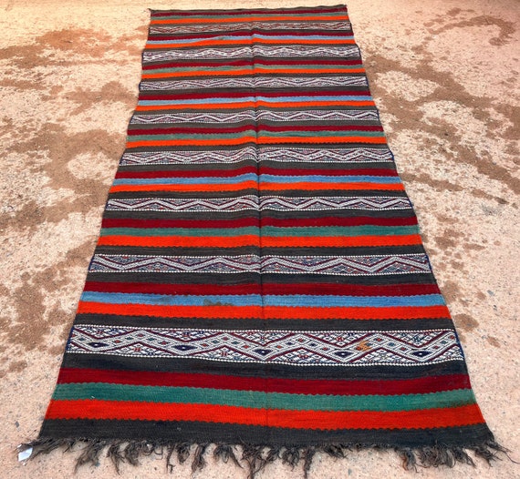VINTAGE MOROCCAN KILIM - Flatweave rug, 5x11 rug, handmade berber rug
