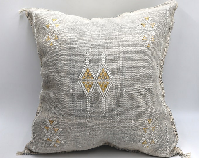 Gray Moroccan Cactus Silk Pillow 18x18 Pillow Covers- Handmade Throw Pillow Cover-Soft Pillow Cover-Sabra Pillow-Moroccan decor