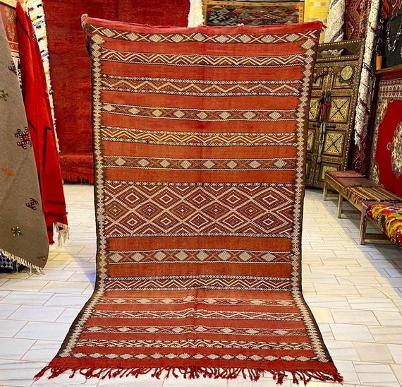 Vintage kilim rug 5.5 x 9 feet - moroccan rug - berber rug - brown kilim rug - moroccan kilim - 295 x 149 cm