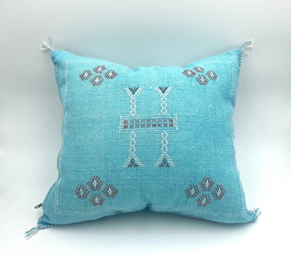 Moroccan pillow - cactus silk pillow - sabra pillow - light blue pillow - blue throw pillow - 18x18 pillow cover