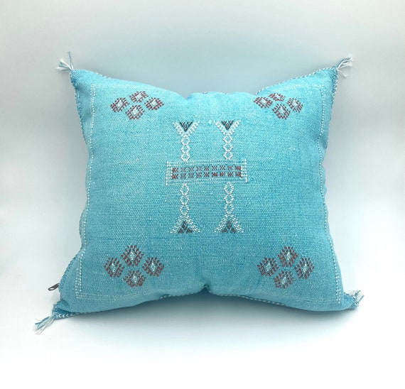light BLUE MOROCCAN cactus silk PILLOW 18x18 pillow cover, handmade throw pillow cover, halloween pillow