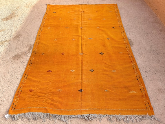 Minimalist yellow area rug 6.1 x 10.1 Feet - Morrocan rug - Large living room rug - Akhnif rug - Taznakht rug - Flat weave rug - Boho rug