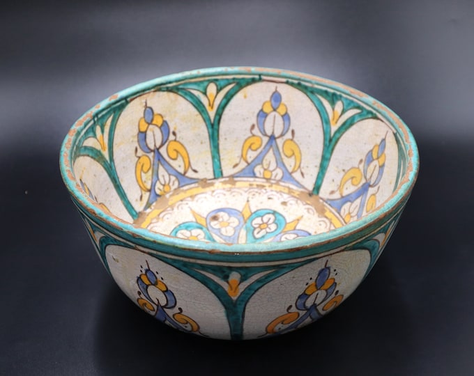 Antique plate bowl 1880s - Tafilalt bowl - berber bowl - handmade antique pottery - Moroccan decor - boho decor - artwork pottery