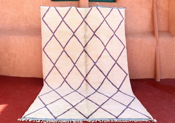 Hand Knotted Mrirt Rug - 7x11 rug - Moroccan Berber Area Rug - Creamy White rug - Boho Decor - Handmade Moroccan Rug