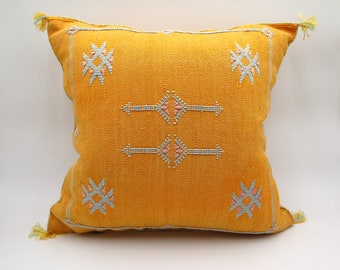 Moroccan pillow - Cactus silk pillow - Sabra Pillow - Light Yellow moroccan pillow - Yellow throw Pillow - 18x18 pillow cover