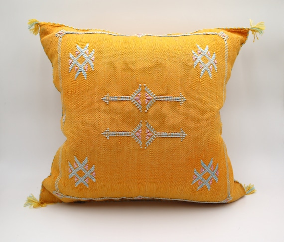 Moroccan pillow - Cactus silk pillow - Sabra Pillow - Light Yellow moroccan pillow - Yellow throw Pillow - 18x18 pillow cover