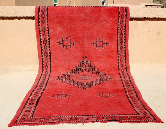 VINTAGE BERBER RUG - red moroccan rug, 6x12 rug, large boujaad rug handmade