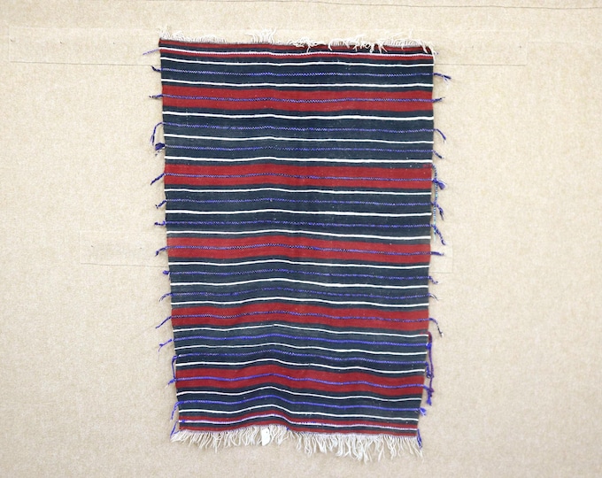 Vintage Berber Rug 3x5 - Handwoven Moroccan Rug - Flat Weave Kilim Rug - Striped Berber Rug For Living Room - Boho Decor