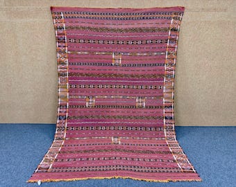 Red Large Flatweave Wool Rug 7x11 ft  – Moroccan Kilim Carpet – Handmade Berber Tribal Decor – Boho Style - Traditional Moroccan Carpet