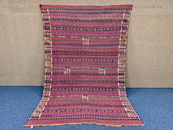 Red Large Flatweave Wool Rug 7x11 ft  – Moroccan Kilim Carpet – Handmade Berber Tribal Decor – Boho Style - Traditional Moroccan Carpet