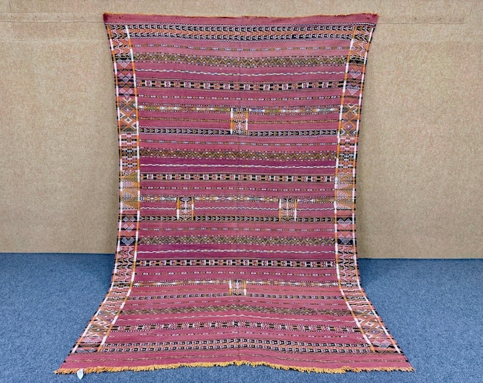 Red Large Flatweave Wool Rug 7x11 ft  – Moroccan Kilim Carpet – Handmade Berber Tribal Decor – Boho Style - Traditional Moroccan Carpet