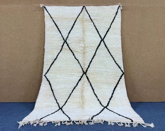 Authentic Beni Ourain Rug 5x8 ft – Handwoven Wool Carpet – Moroccan Living Room Rug – Moroccan Wool Carpet – Modern Minimalist Carpet
