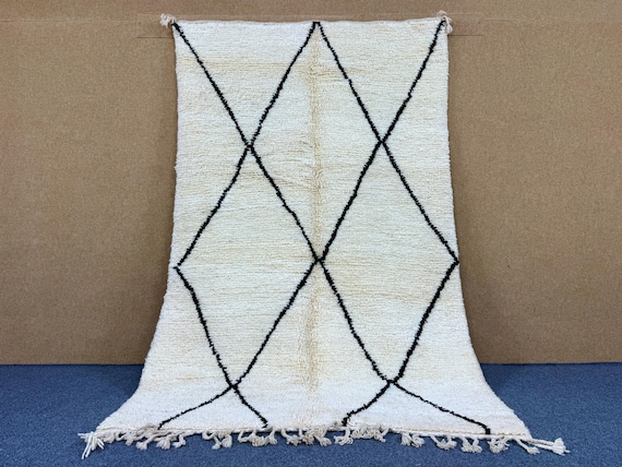 Large Beni Ourain Rug 5x8 ft – Handwoven Wool Carpet – Moroccan Living Room Rug – Moroccan Wool Carpet – Modern Minimalist Carpet