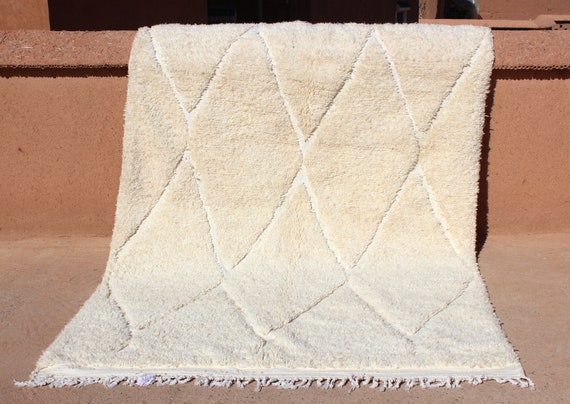 Geometric Beni Ourain Rug 6x10 feet - Boho Moroccan Rug - Shaggy Rug - Tribal berber rug - Modern Moroccan Rug - white moroccan rug