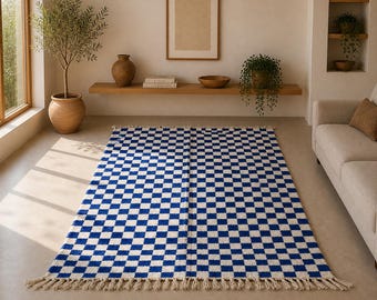 Moroccan checkered Rug 7x10 ft – Abstract Tribal Area Rug for Living Room – Colored Area Rug – Moroccan Handmade Wool Textile – Berber Rug