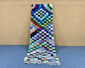 Colorful Boucherouite  Runner Rug 3x9 ft– Handwoven Moroccan Berber Carpet – Boho Tribal Floor Decor – Upcycled Textile Rug – Free Shipping