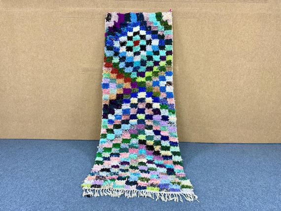 Colorful Boucherouite  Runner Rug 3x9 ft– Handwoven Moroccan Berber Carpet – Boho Tribal Floor Decor – Upcycled Textile Rug – Free Shipping