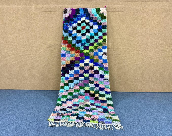 Colorful Boucherouite  Runner Rug 3x9 ft– Handwoven Moroccan Berber Carpet – Boho Tribal Floor Decor – Upcycled Textile Rug – Free Shipping