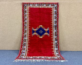 Red Moroccan Berber Rug 5x8 - Vintage handcrafted rugs - Pure Wool Area Rug