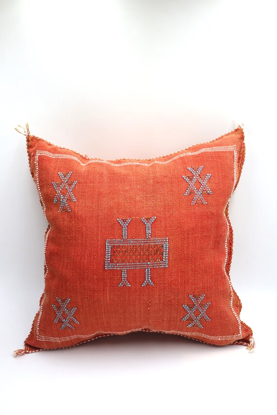 LUXURIOUS RED Cactus Silk PILLOW Cover | Moroccan Lumbar Cushion | 18x18 Handmade Throw