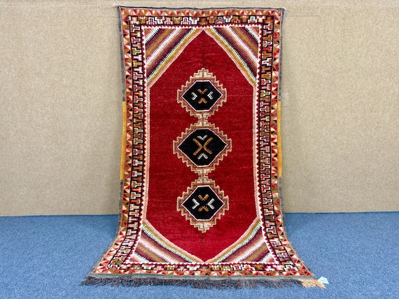 Rare Vintage Moroccan Rug 5x9 - Red Berber Rug - Handcrafted rugs , Stories Underfoot