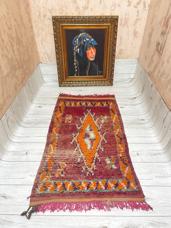 VINATGE BOUJAD RUG - 3x4 rug, Purple moroccan rug, handmade wool rug