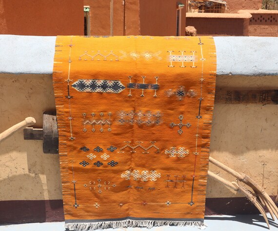 amazing moroccan rug, 3x5 orange Rug, ancient rug, flat weave rug, , high quality rug, , Bohemian Decor, stunning berber rug, glaoui rug