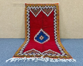 Red Moroccan Rug 3x7 – Berber Area Rug – Taznakhet Carpet – Traditionally Rug– Bohemian Living Room Rug – Boho Home Décor – Free Shipping