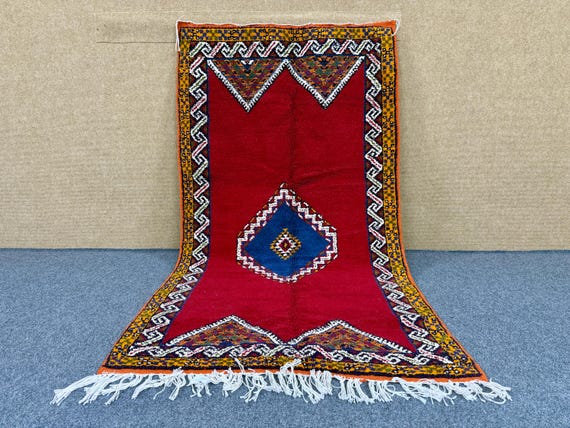 Red Moroccan Rug 3x7 – Berber Area Rug – Taznakhet Carpet – Traditionally Rug– Bohemian Living Room Rug – Boho Home Décor – Free Shipping