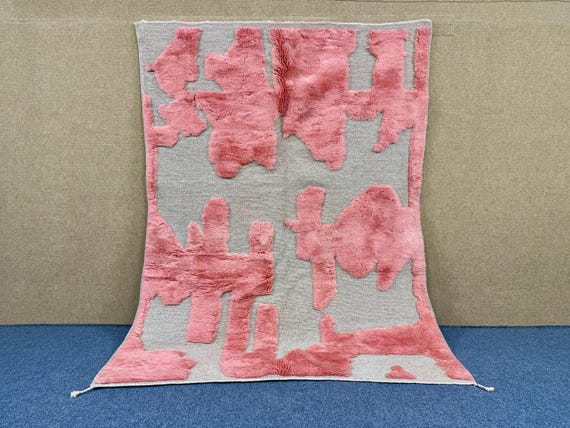 Modern Tufted Moroccan Rug 6x8 - Pink Berber rug - Premium Wool Aria Rug - Living Room Mrirt Carpet