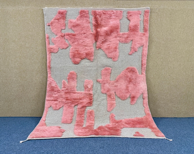 Featured listing image: Modern Tufted Moroccan Rug 6x8 - Pink Berber rug - Premium Wool Aria Rug - Living Room Mrirt Carpet