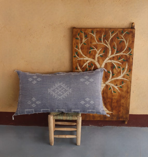 BLUE MORROCAN cactus silk PILLOW 18x35 pillow cover, handmade throw pillow cover, halloween pillow