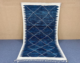 Blue Moroccan Flat weave Rug | 7 x 12 ft Wool Kilim | Handmade Berber Rug |Large Wool Area Rug| Boho Moroccan Home Decor| Traditional Rug