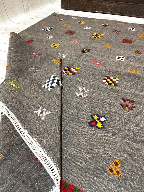 Custom Flat Weave Gray Area Rug - Custom Made Rug - Modern Berber Kilim - Gray Moroccan Rug - Contemporary kilim design - FREE SHIPPING