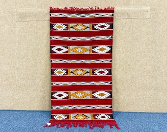Moroccan Rug 2x4 ft – Handmade Flatweave Wool Carpet –Geometric Kilim Rug – Moroccan Home Decor – Boho Small Area Rug